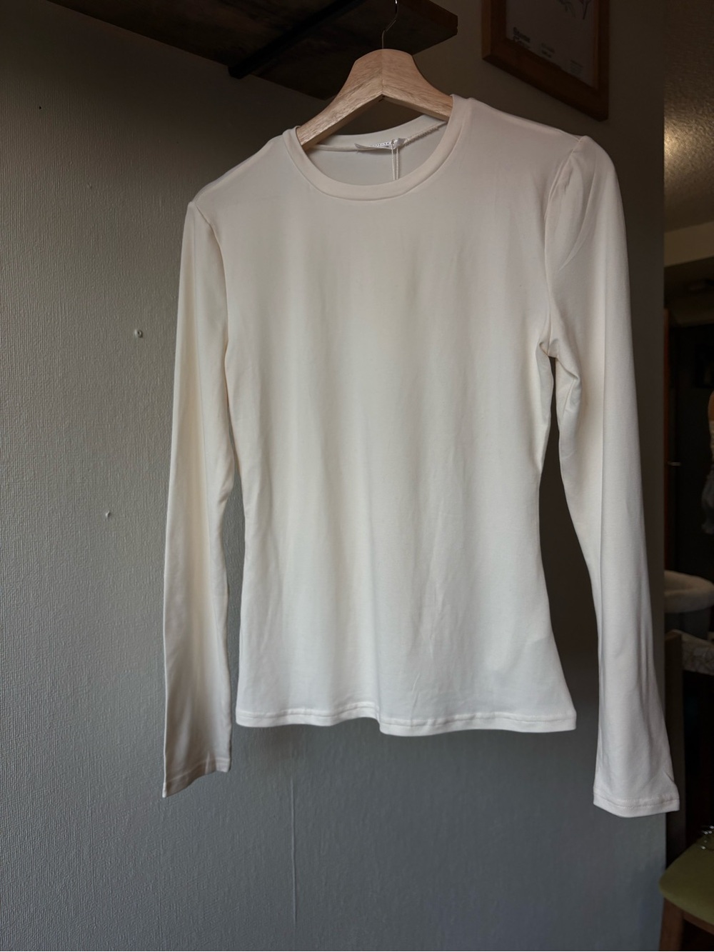 Long Sleeve Crewneck Women's Top in Off-White